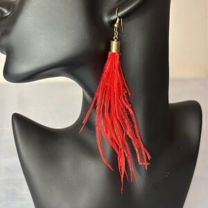 3 Pairs - Red, White, & Black Feather Dangle Earrings with Bronze-Tone Hardware